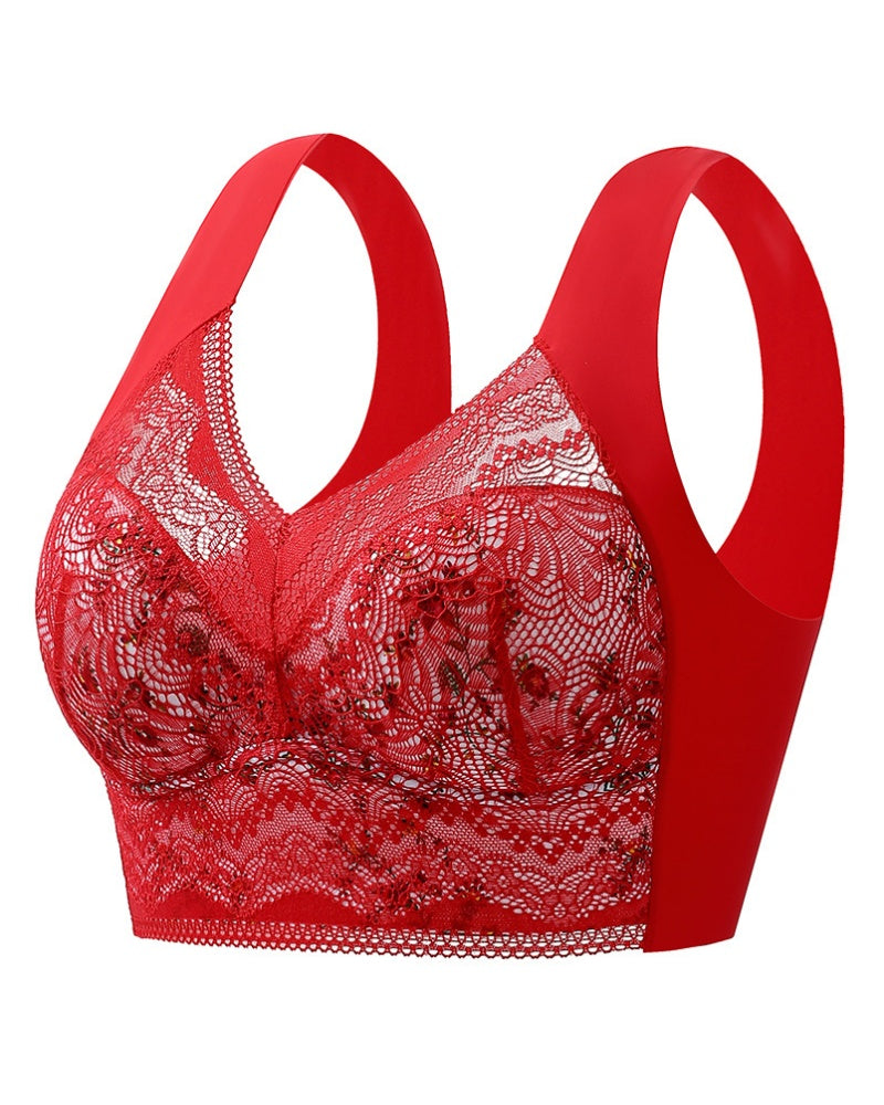 Sostén inalámbrico push up de encaje floral elegante de cobertura total