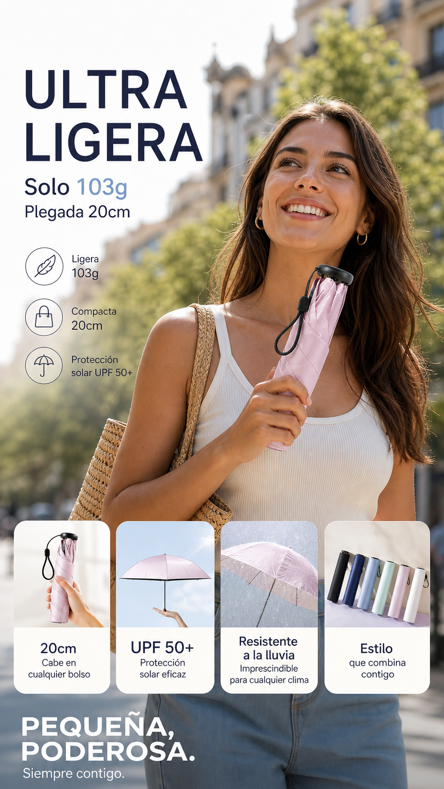 ☀️☔ ¡OFERTA 50% OFF! Paraguas Ultraligero UPF50+ – Protección Total