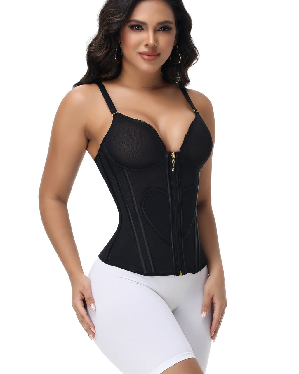 Shapshe® Fajas Colombianas Corset Top con Cremallera Entrenador de Cintura Love Pattern