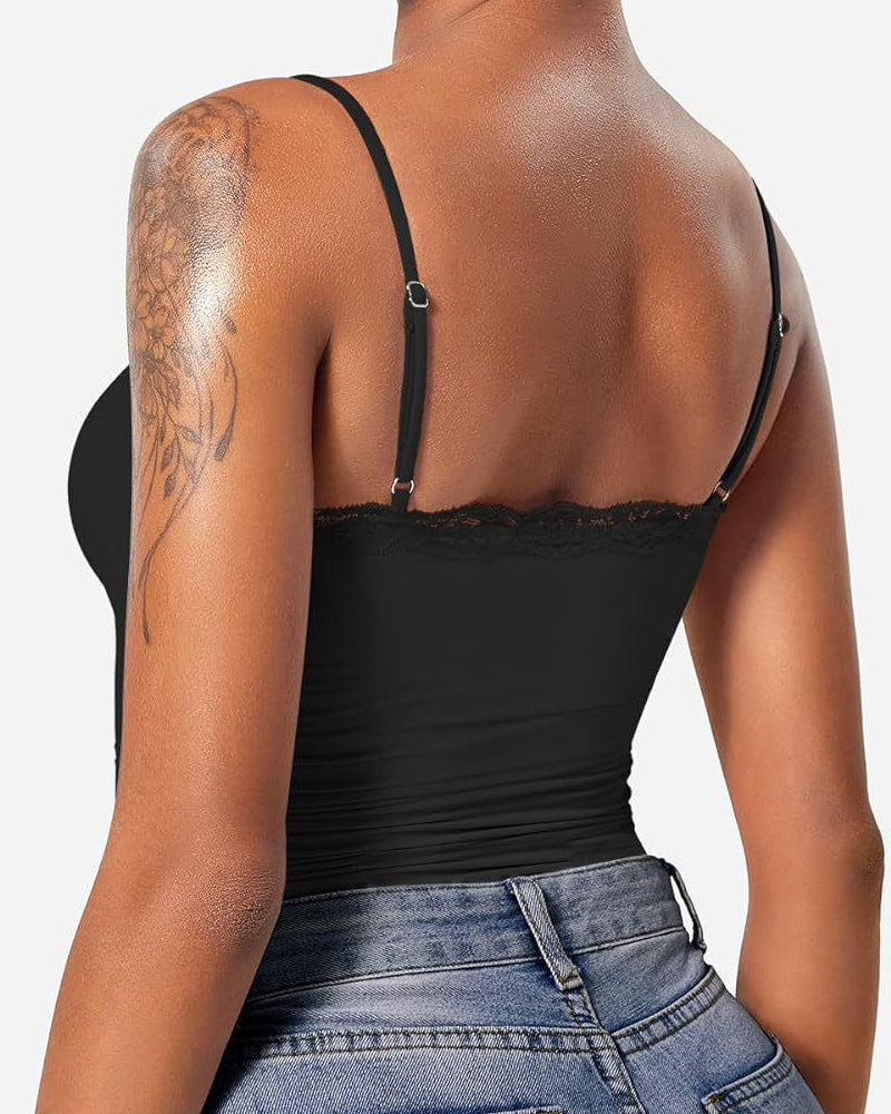 Sexy Lace Square Neck Shapewear Tank Top Sleeveless Camisole Basic Tops