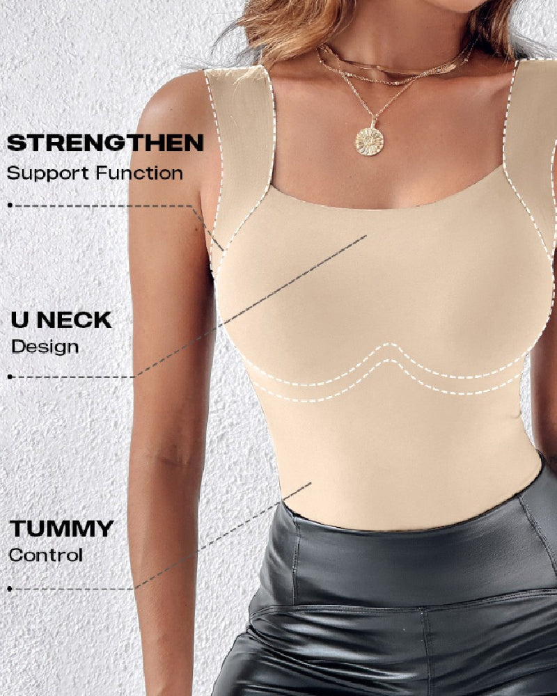 U Neck Seamless Stretchy Sleeveless Shapewear Built-In Bra Tank Tops