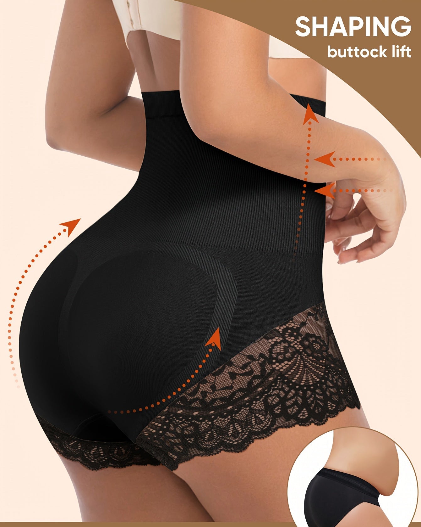 Ropa interior moldeadora de mujer con encaje, parche, control abdominal, tiro alto y levantacola