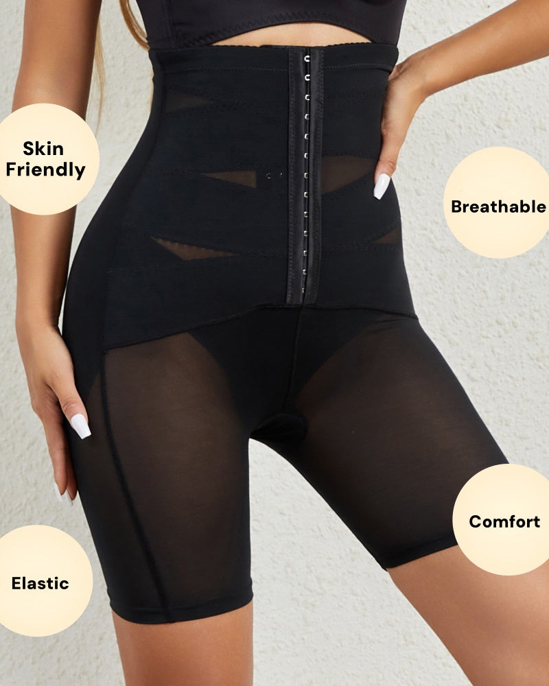 Shorts moldeadores de malla elástica de cintura alta con hebilla ajustable