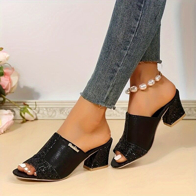 Sandalias de Tacón Encaje Brillante Aura Jazz Horizonte, Elegancia Cómoda Para Todo el Día