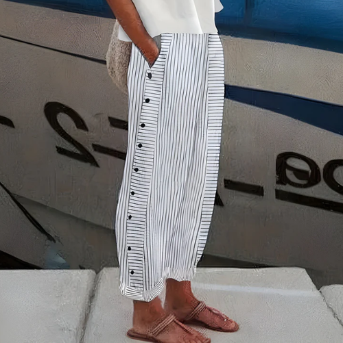 ⏰ ¡Oferta Limitada 50% OFF! 👖 Pantalones Cómodos de Rayas Azules con Bolsillos – Transpirables, Con Estilo y Perfectos para Verano 🌿✨