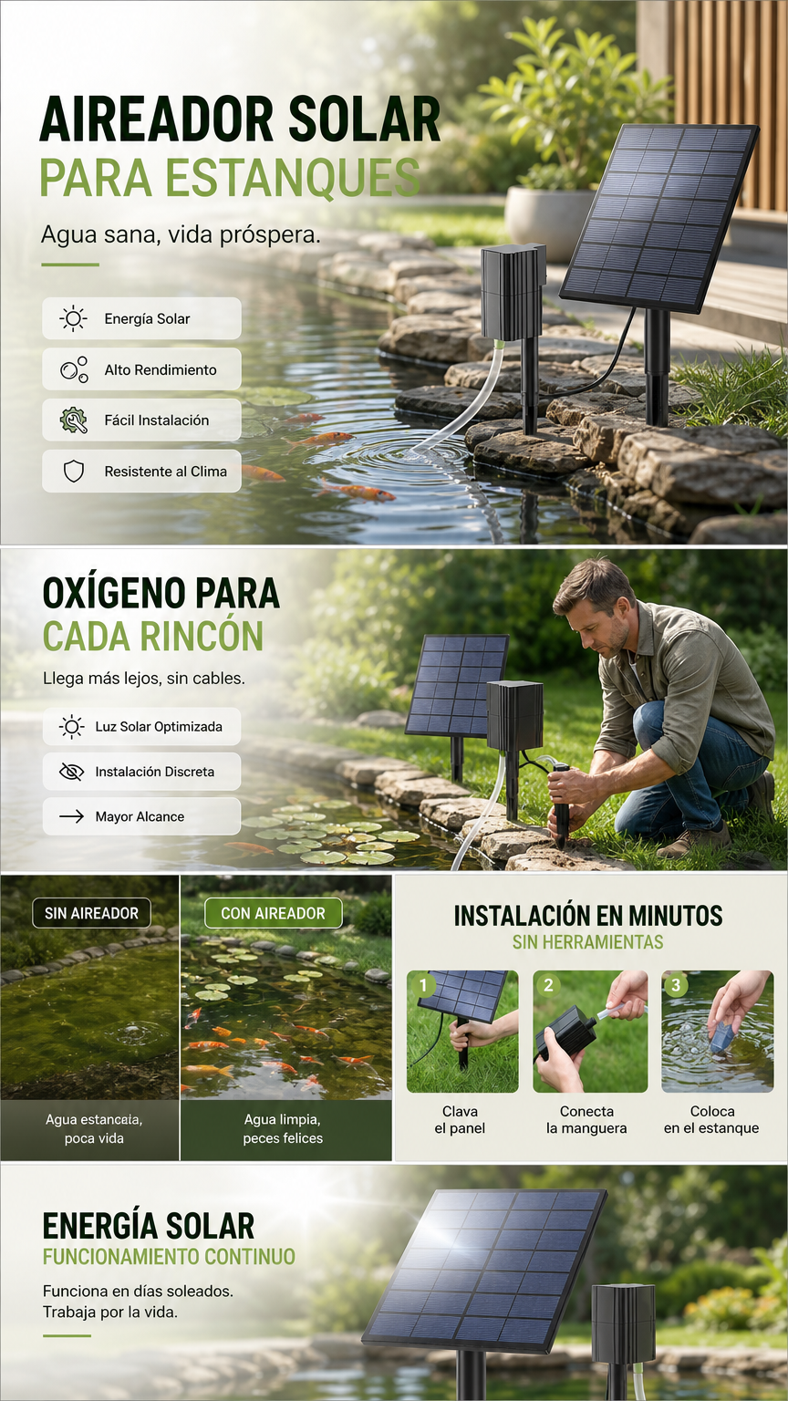 🔥🌞 ¡50% DE DESCUENTO! Aireador Solar para Estanques – Oxígeno Natural 24/7 para tus Peces 🐟💧