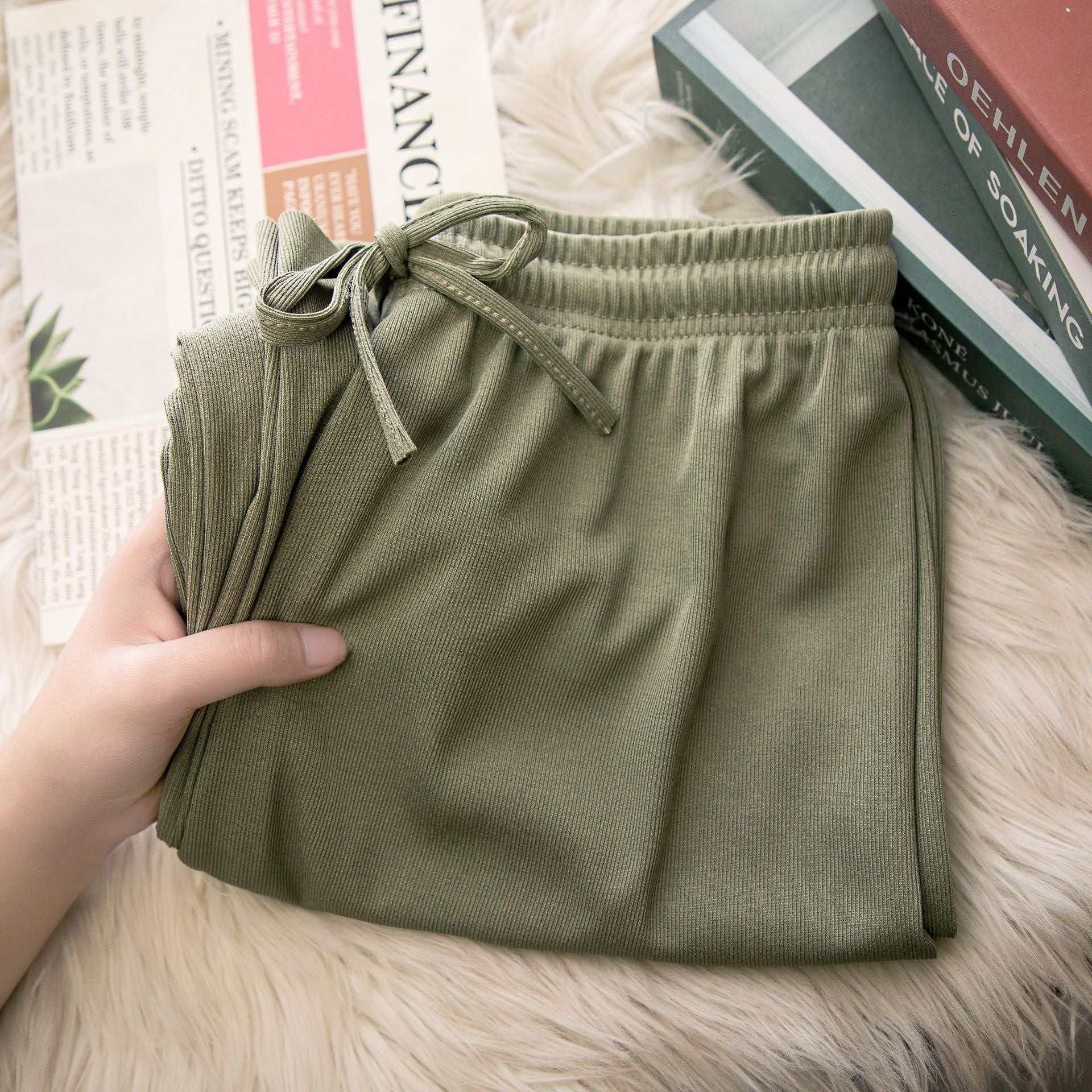 Pantalones de pierna ancha de seda de hielo para damas