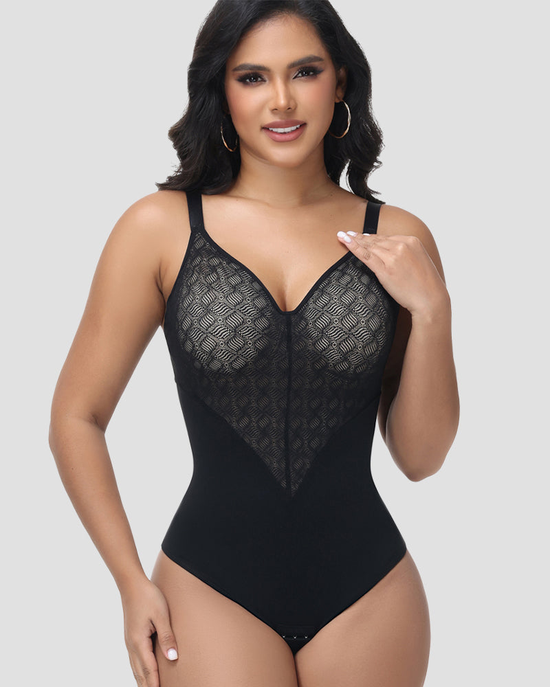 Shapshe® Body moldeador de encaje transparente con escote en V y control de abdomen
