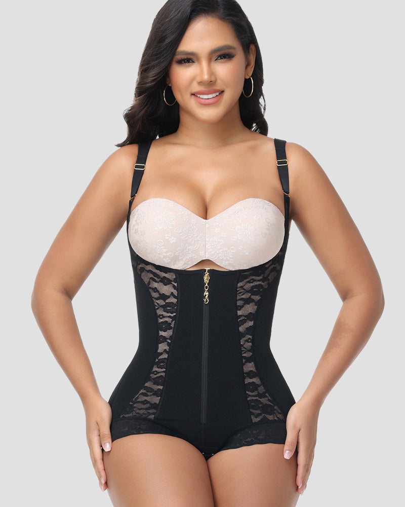 Shapshe® Fajas Colombianas Moldeador de Cuerpo con Encaje y Diseño en Parche, Abierto en el Busto