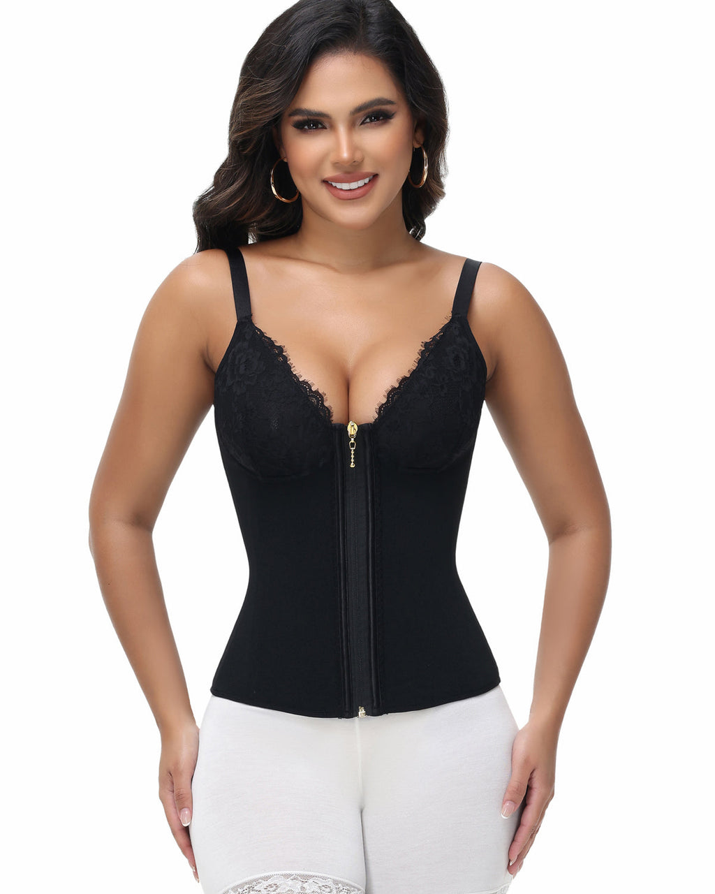 Shapshe® Top Corset de Encaje con Escote en V Profundo, Cinturilla Entrenadora con Cierre Frontal