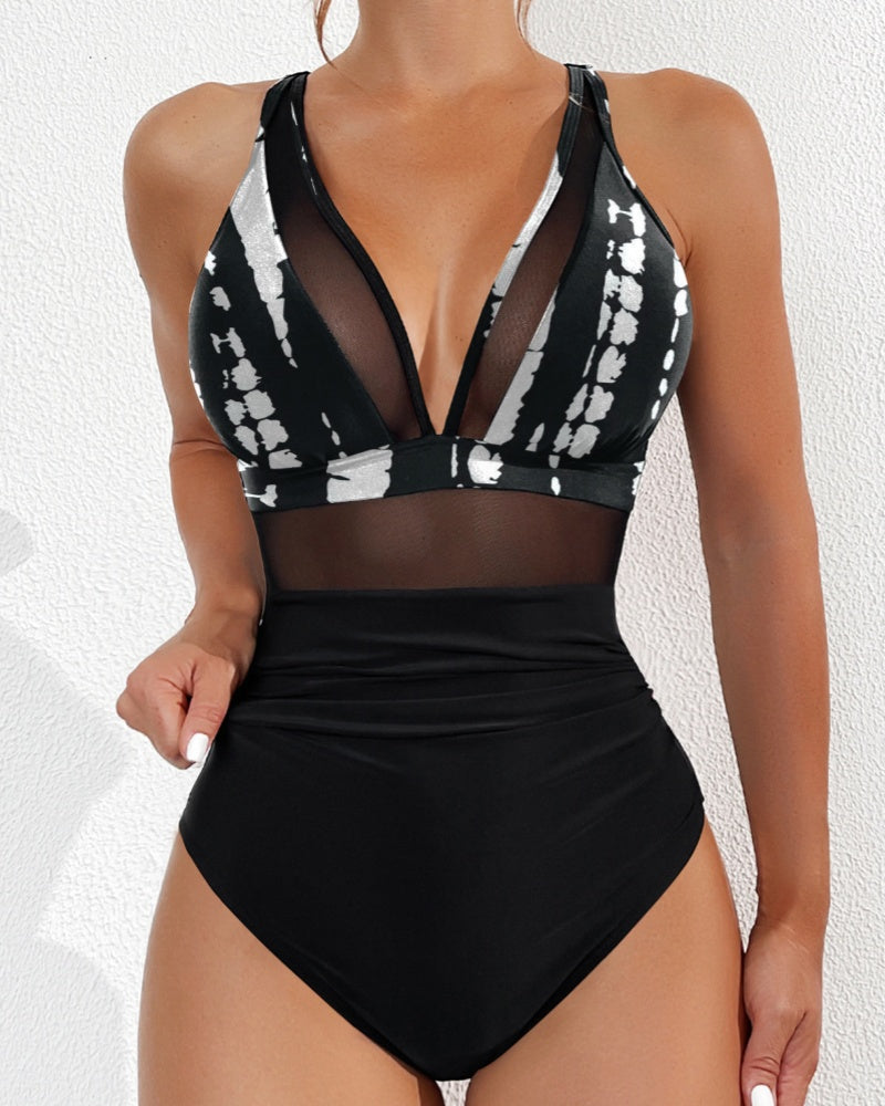 Sexy Deep V Mesh Backless One Piece Shapewear Swimsuit