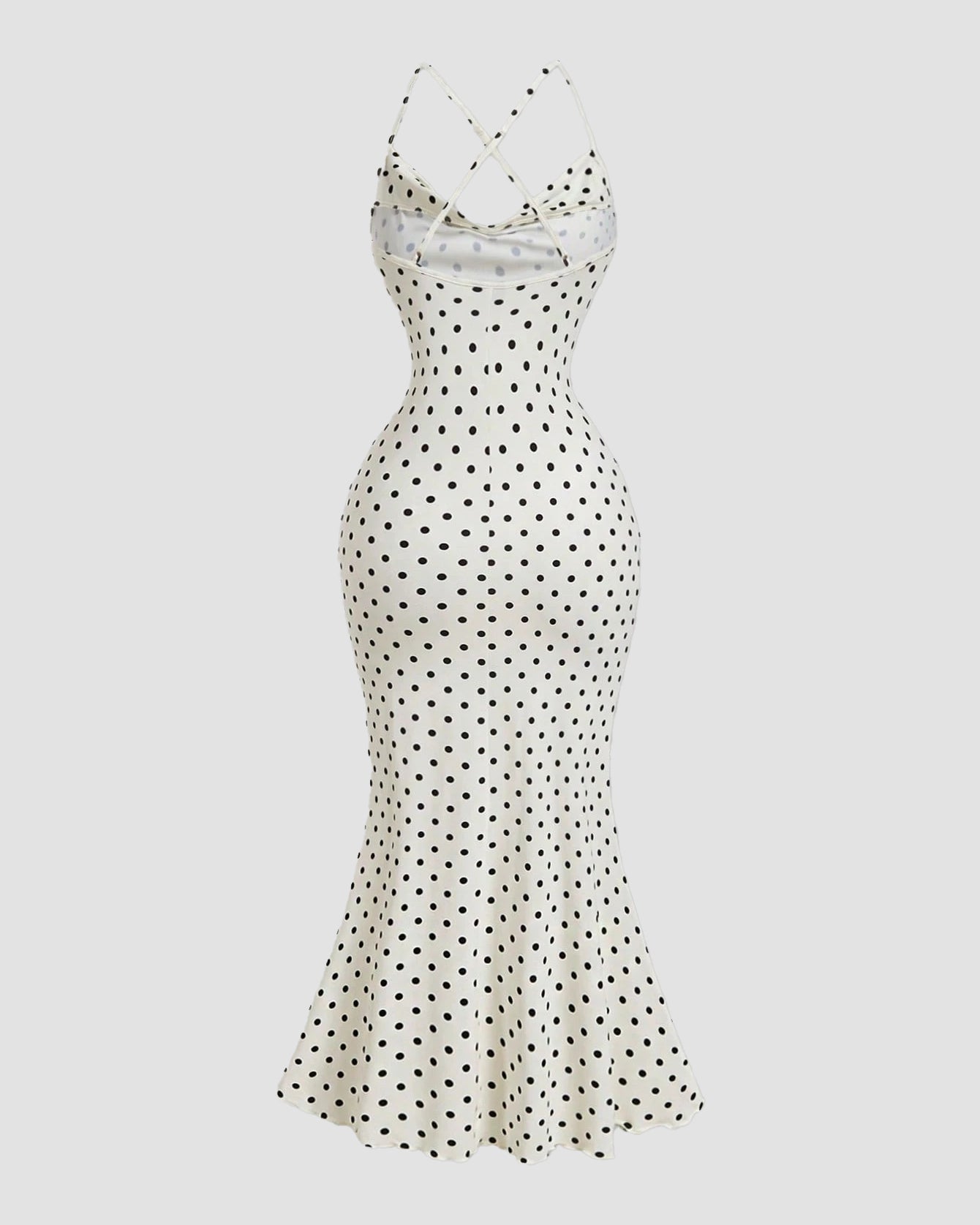 Vestido Ajustado Femenino Elegante y Sexy con Tirantes Finos y Estampado de Lunares
