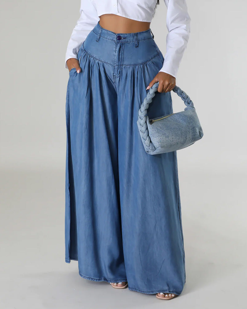 Jeans de pierna ancha de cintura alta casual y a la moda para mujer