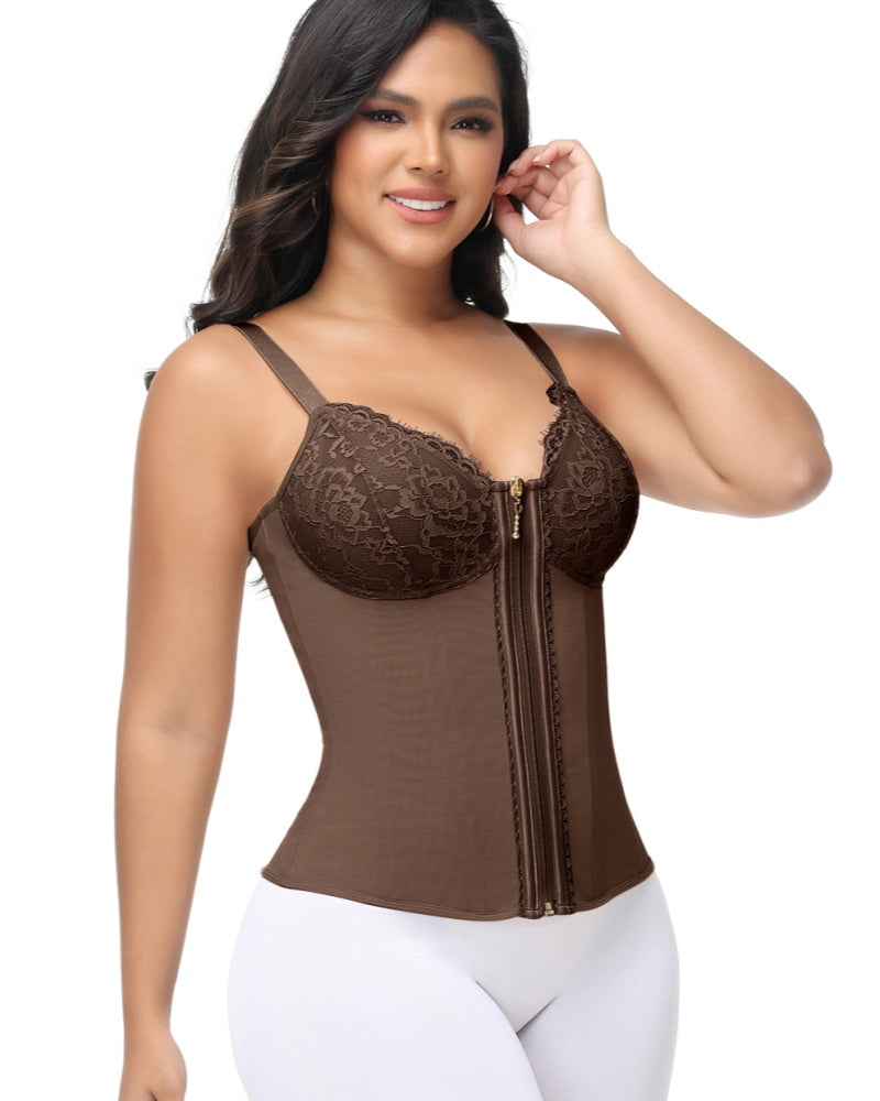 Shapshe® Top Corset de Encaje con Escote en V Profundo, Cinturilla Entrenadora con Cierre Frontal