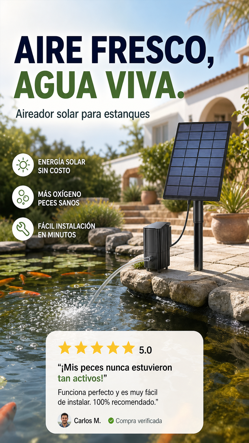 🔥🌞 ¡50% DE DESCUENTO! Aireador Solar para Estanques – Oxígeno Natural 24/7 para tus Peces 🐟💧