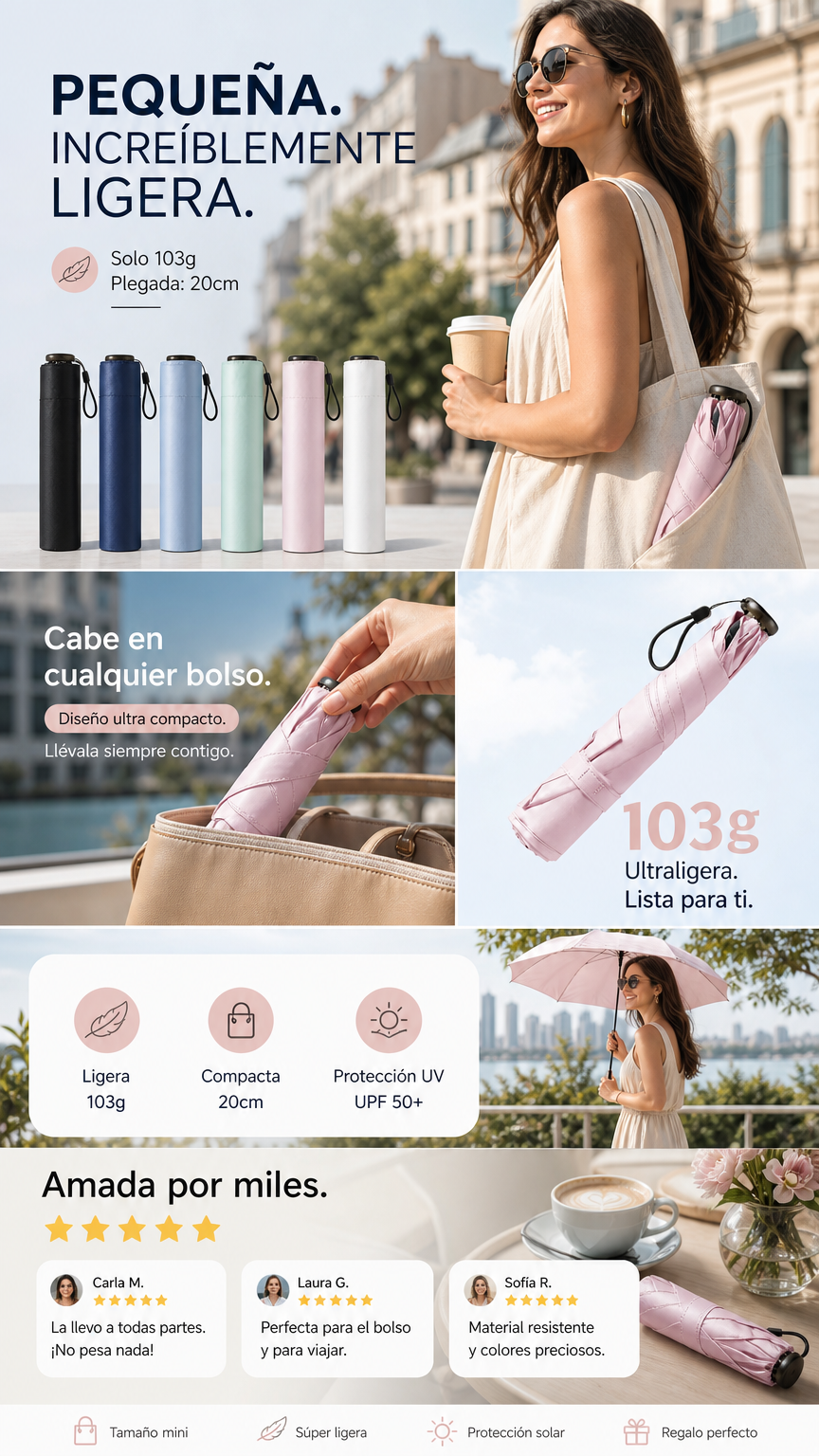 ☀️☔ ¡OFERTA 50% OFF! Paraguas Ultraligero UPF50+ – Protección Total