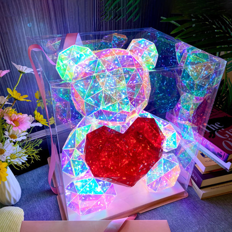 💕 Oso Luminoso con 16 Colores – Magia Eterna para tu Hogar ✨🎁 Caja PVC + 2 Corazones ¡El Regalo Perfecto para Parejas! 💘