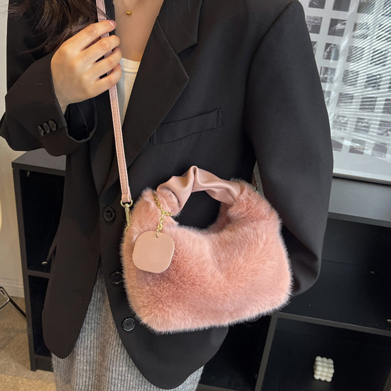 👜 Bolsa de Faux Fur 2026 – Asa Plegable de Piel, Versátil (Bandolera/Armpit/Hombro), Suave de Visón y Cierre de Cremallera ✨💖