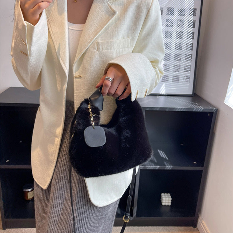 👜 Bolsa de Faux Fur 2026 – Asa Plegable de Piel, Versátil (Bandolera/Armpit/Hombro), Suave de Visón y Cierre de Cremallera ✨💖