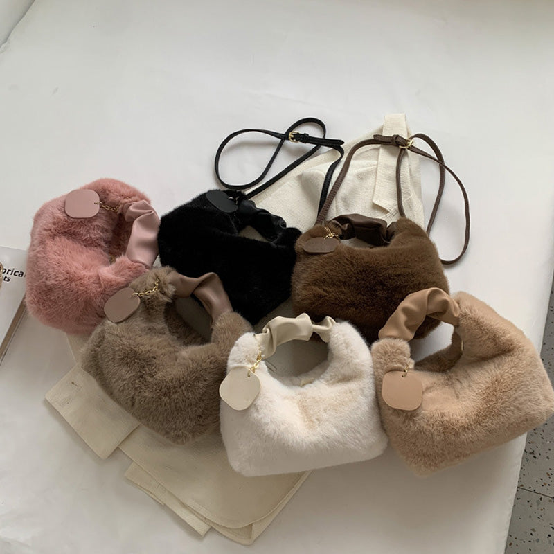 👜 Bolsa de Faux Fur 2026 – Asa Plegable de Piel, Versátil (Bandolera/Armpit/Hombro), Suave de Visón y Cierre de Cremallera ✨💖