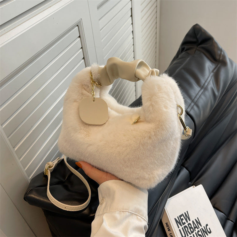 👜 Bolsa de Faux Fur 2026 – Asa Plegable de Piel, Versátil (Bandolera/Armpit/Hombro), Suave de Visón y Cierre de Cremallera ✨💖