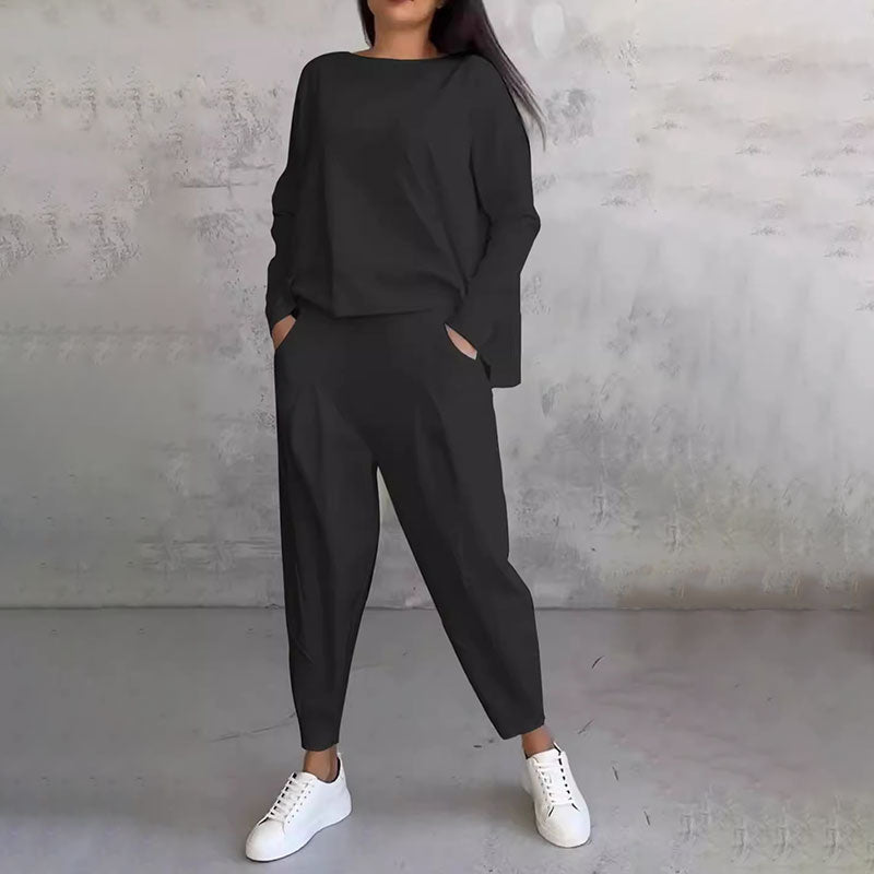 ✨👕🔥 Conjunto de 2 Piezas Mujer – Camiseta y Pantalón de Manga Larga con Cuello Redondo 💖 Estilo Casual y Moderno | 🌟 Comodidad Todo el Día | ⚡ Diseño Elegante y Versátil