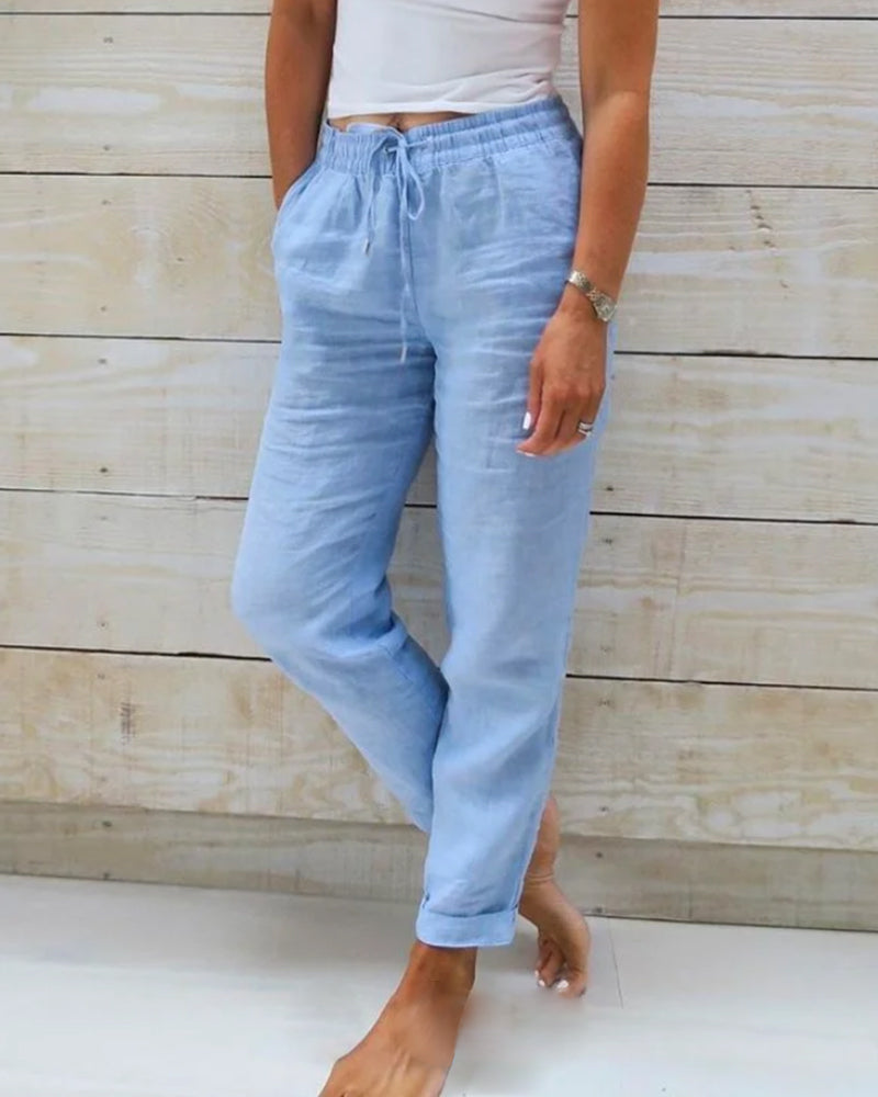 👖 Pantalones de Pierna Ancha de Lino y Algodón para Mujer – Cintura Elástica, Comodidad y Estilo Casual ✨💖