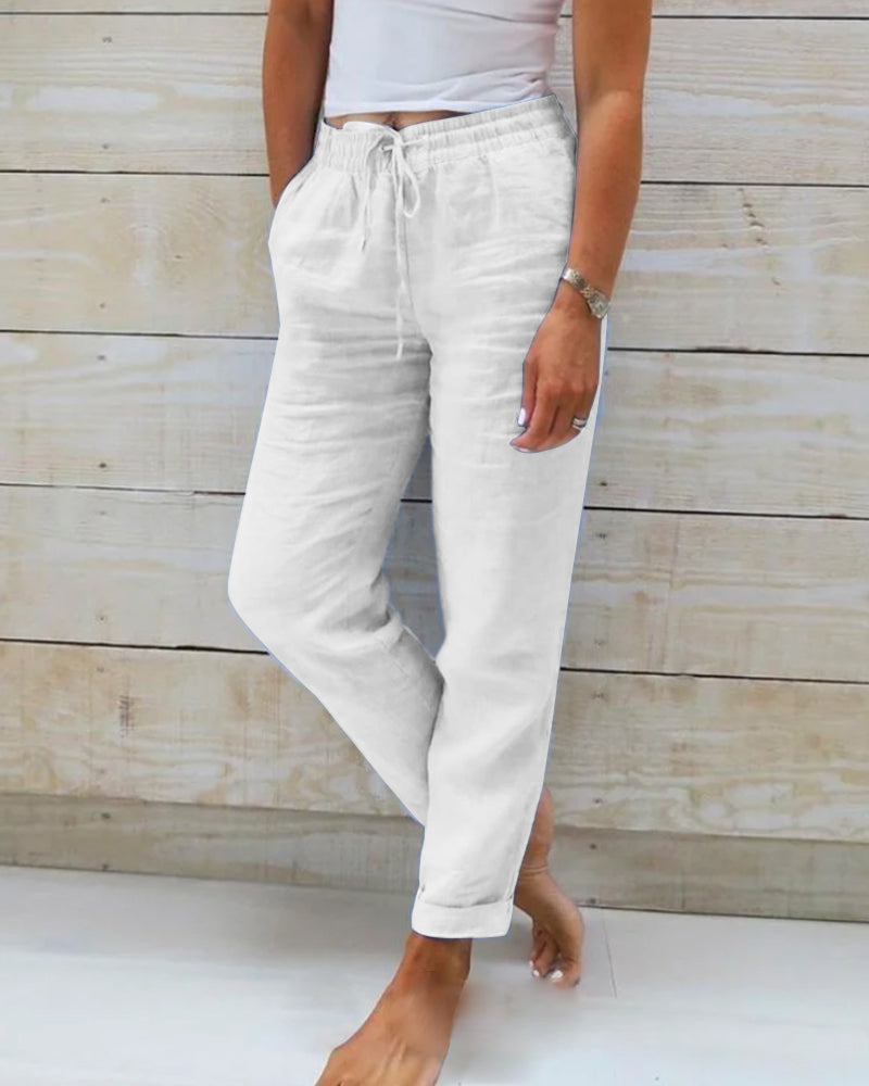 👖 Pantalones de Pierna Ancha de Lino y Algodón para Mujer – Cintura Elástica, Comodidad y Estilo Casual ✨💖