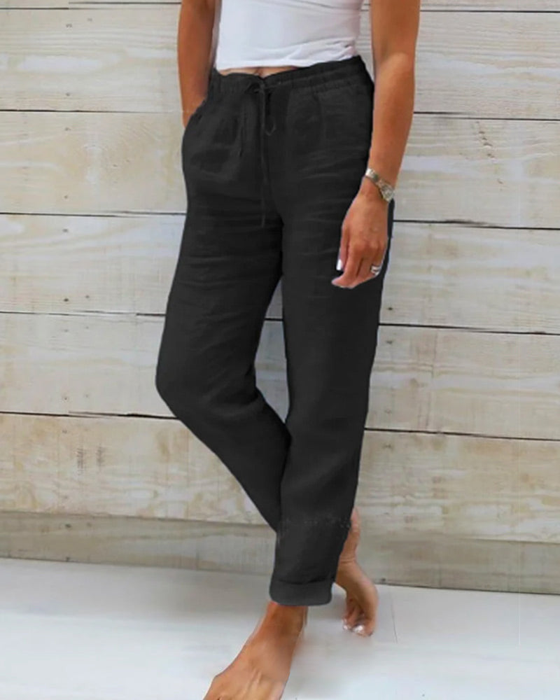 👖 Pantalones de Pierna Ancha de Lino y Algodón para Mujer – Cintura Elástica, Comodidad y Estilo Casual ✨💖