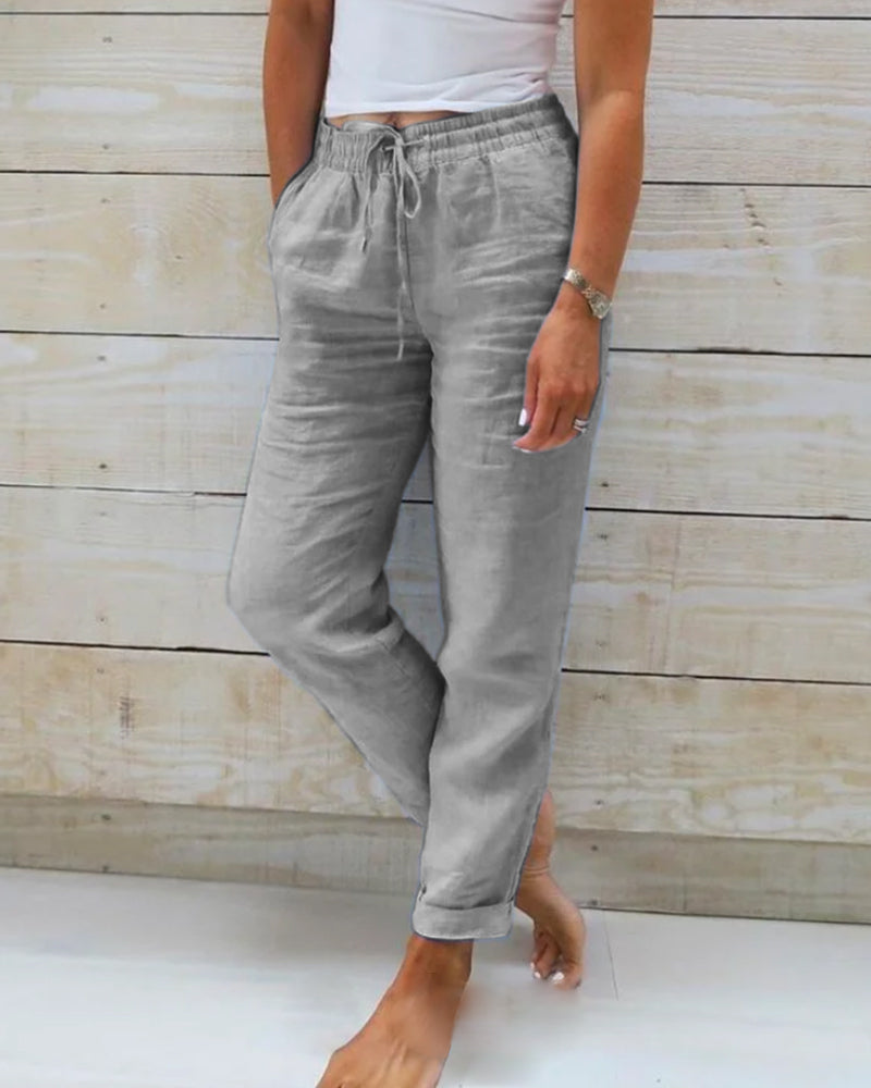 👖 Pantalones de Pierna Ancha de Lino y Algodón para Mujer – Cintura Elástica, Comodidad y Estilo Casual ✨💖