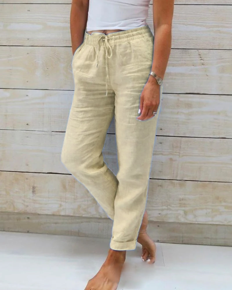 👖 Pantalones de Pierna Ancha de Lino y Algodón para Mujer – Cintura Elástica, Comodidad y Estilo Casual ✨💖