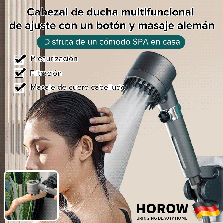 🚿✨ ¡50% DE DESCUENTO! Cabezal de Ducha Multifuncional 💆‍♂️ Ajuste con un Solo Botón + Masaje Alemán 🇩🇪💦