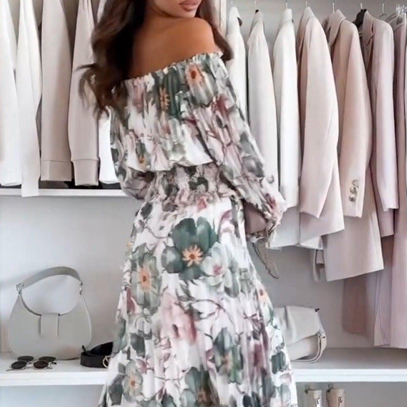 ⏰🔥 ¡50% DE DESCUENTO POR TIEMPO LIMITADO! 🌸 Conjunto de Dos Piezas – Top Floral con Hombros Descubiertos y Falda Larga para un Look Elegante y Romántico ✨💃