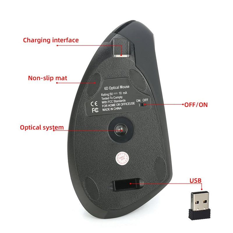 ⏰ÚLTIMO DÍA - 50% de descuento🖱️✨Ratón óptico vertical ergonómico inalámbrico recargable por USB