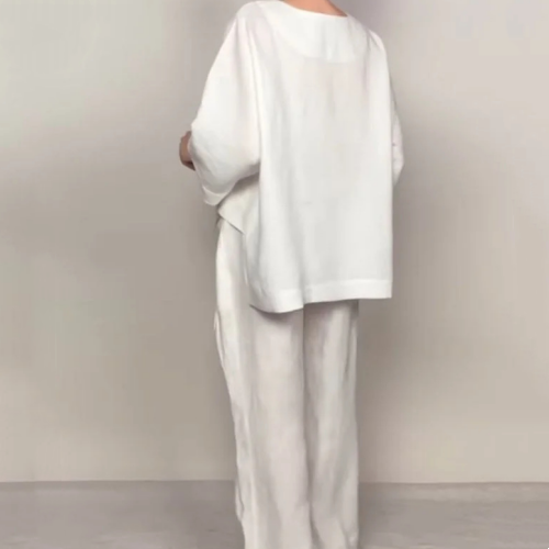 ⏰ ¡Oferta Limitada 50% OFF! 💎 Set de 2 Piezas de Algodón y Lino – Camiseta de Escote en V + Pantalones de Pierna Ancha, Transpirable y con Estilo Natural 🍂👚