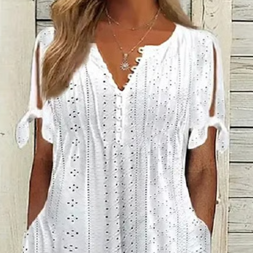 ⏰Rebajas de último día 50% de descuento💃Vestido elegante sólido cuello pico calado de mujer
