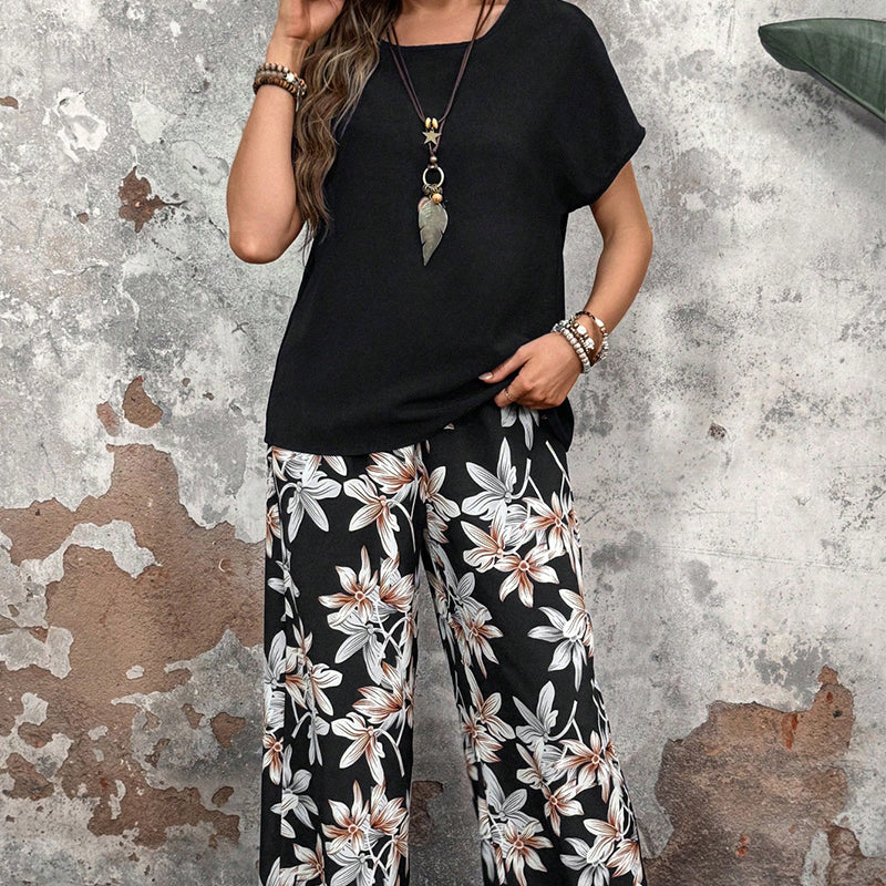 ⏰🔥 ¡50% DE DESCUENTO POR TIEMPO LIMITADO! 👚👖 Conjunto Casual de Mujer – Pantalón Ancho y Top de Manga Corta con Estampado Floral 🌸💖