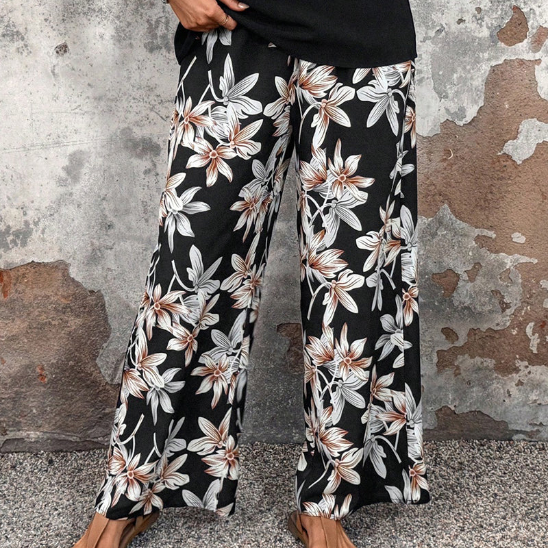 ⏰🔥 ¡50% DE DESCUENTO POR TIEMPO LIMITADO! 👚👖 Conjunto Casual de Mujer – Pantalón Ancho y Top de Manga Corta con Estampado Floral 🌸💖
