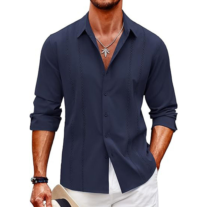 👕 Camisa de Manga Larga para Hombre – Color Sólido, Estilo Versátil y Cómodo para Todos los Días ✨🧑‍🦱