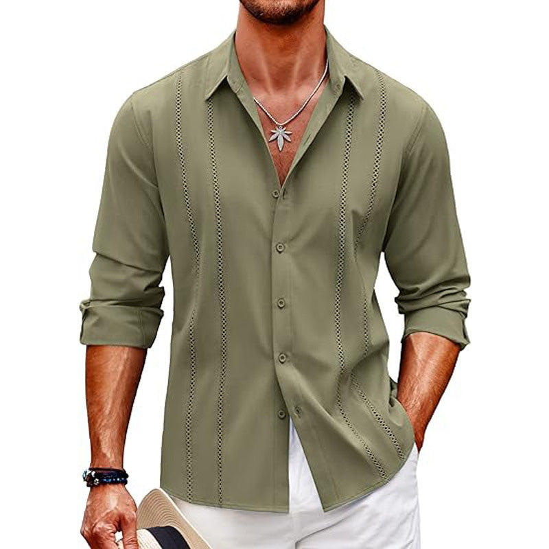 👕 Camisa de Manga Larga para Hombre – Color Sólido, Estilo Versátil y Cómodo para Todos los Días ✨🧑‍🦱