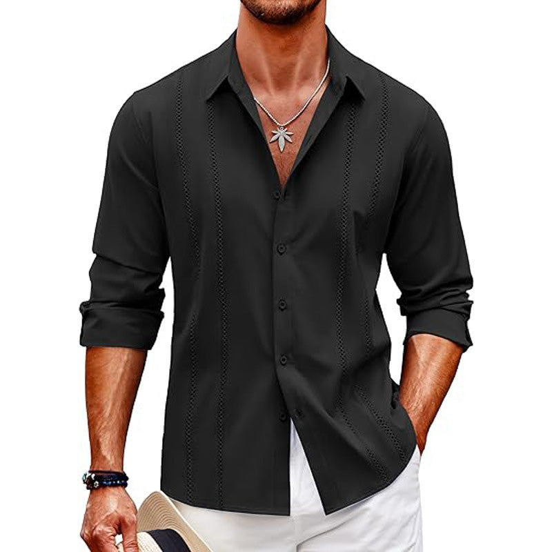 👕 Camisa de Manga Larga para Hombre – Color Sólido, Estilo Versátil y Cómodo para Todos los Días ✨🧑‍🦱