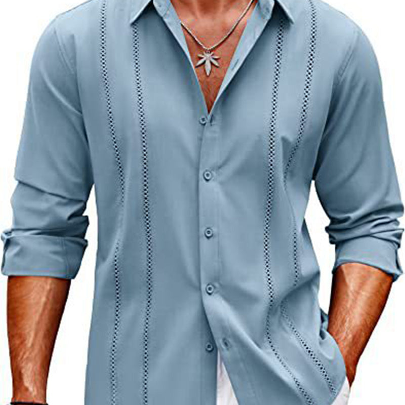 👕 Camisa de Manga Larga para Hombre – Color Sólido, Estilo Versátil y Cómodo para Todos los Días ✨🧑‍🦱