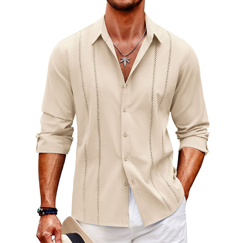 👕 Camisa de Manga Larga para Hombre – Color Sólido, Estilo Versátil y Cómodo para Todos los Días ✨🧑‍🦱