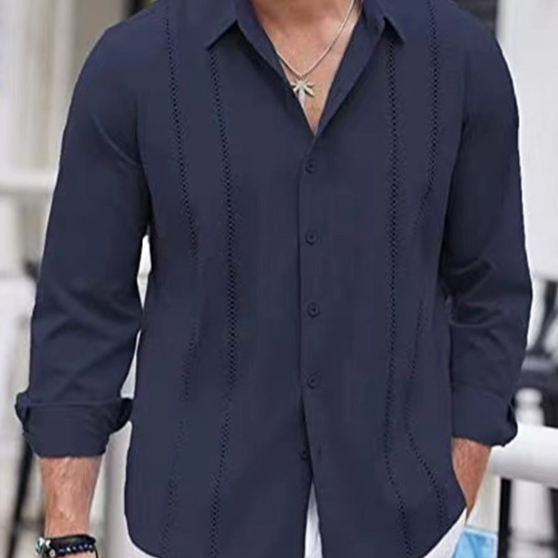 👕 Camisa de Manga Larga para Hombre – Color Sólido, Estilo Versátil y Cómodo para Todos los Días ✨🧑‍🦱