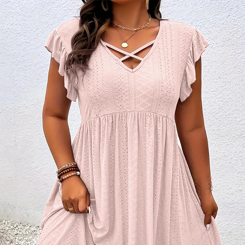 ⏰🔥 ¡50% DE DESCUENTO POR TIEMPO LIMITADO! 👗 Vestido de mujer con escote en V y volantes: favorecedor, tejido suave y perfecto para cualquier ocasión ✨🌸