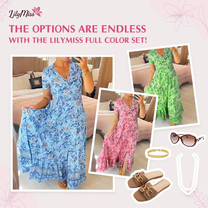 💃🌸 Vestido con Estampado Floral y Cuello en V – Elegancia Fresca y Estilo Perfecto para el Verano ☀️👗