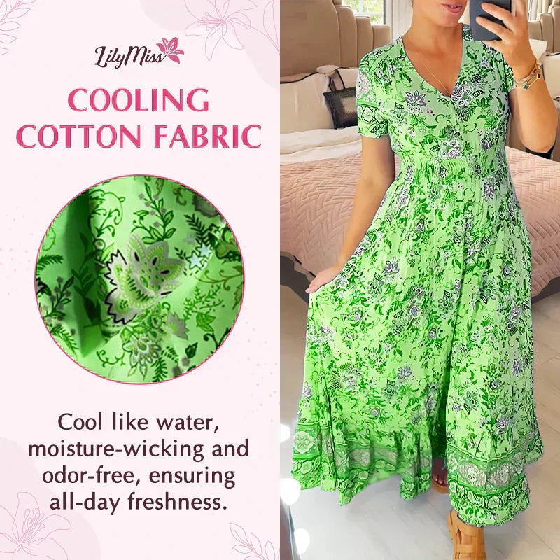 💃🌸 Vestido con Estampado Floral y Cuello en V – Elegancia Fresca y Estilo Perfecto para el Verano ☀️👗