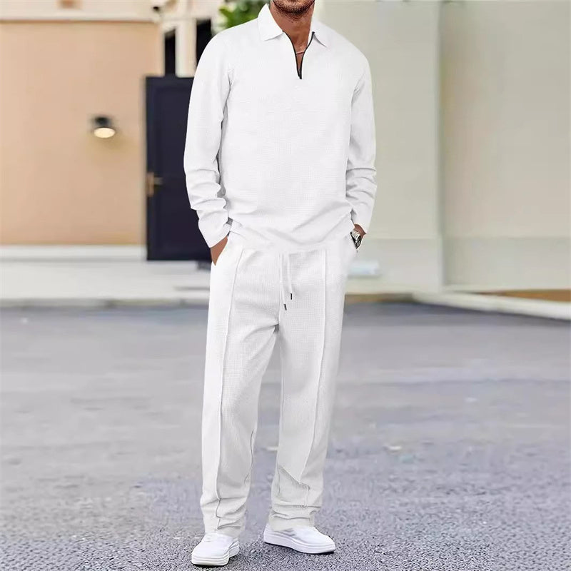 👕✨ Conjunto de Sudadera de Punto Gofrado y Pantalón Recto para Hombre – Comodidad y Estilo para el Día a Día 💼🌟