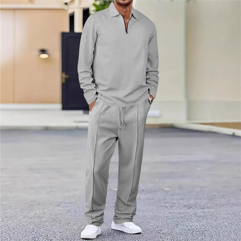 👕✨ Conjunto de Sudadera de Punto Gofrado y Pantalón Recto para Hombre – Comodidad y Estilo para el Día a Día 💼🌟
