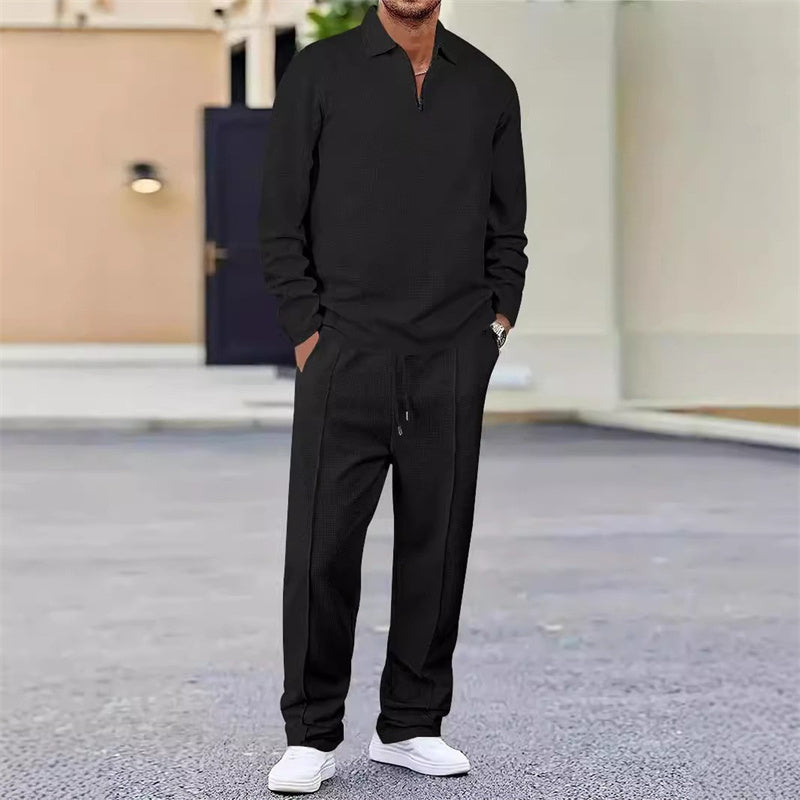 👕✨ Conjunto de Sudadera de Punto Gofrado y Pantalón Recto para Hombre – Comodidad y Estilo para el Día a Día 💼🌟